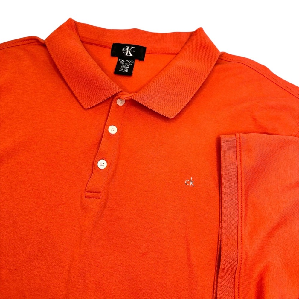 Calvin Klein Polo Shirt Mens XXL Orange‎ Cotton Short Sleeve Metal Logo